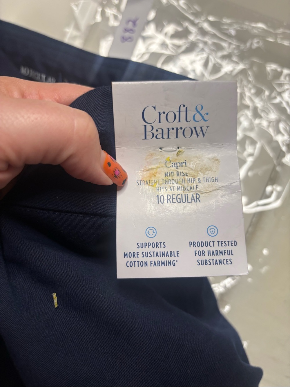 Croft Barrow Effortless Stretch Capri Pants Womens Size 10 Navy Blue Pull On NEW - Picture 6 of 7